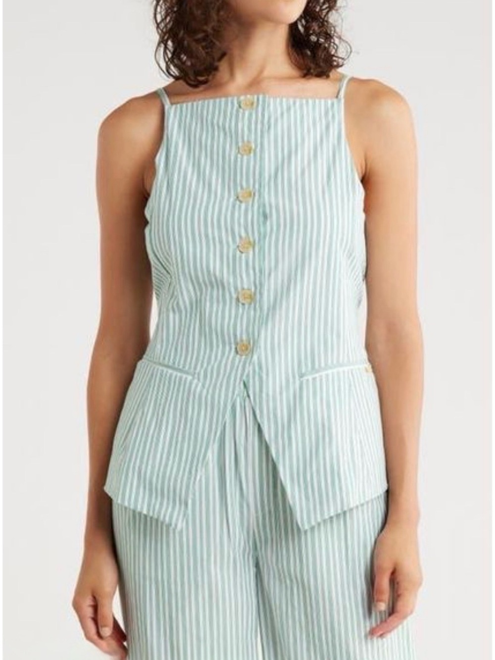 Scotch & Soda Blue & White Stripe Button Front Tie-Back Tank Top SZ L